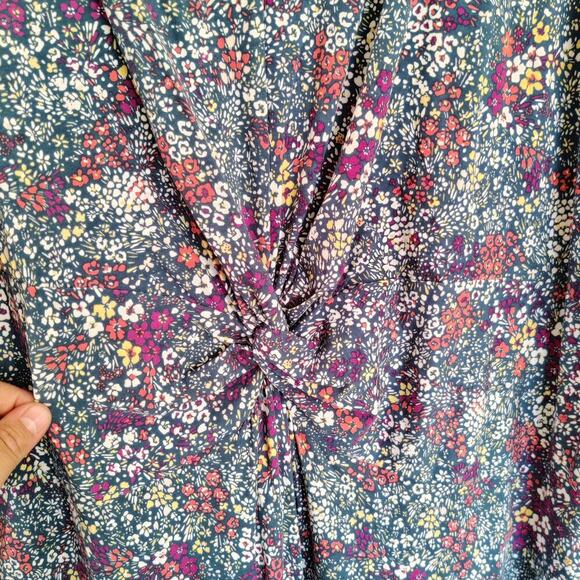Lands End Floral Midi Dress 3X Tencel V-Neck Blue Multicolor Casual Ruched Soft - Picture 7 of 11
